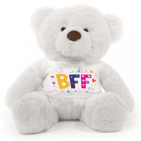 White 2 feet Fur Face Big Teddy Bear wearing a BFF T-shirt
